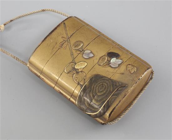 A Japanese shibayama type gold decorated lacquer four case inro, 19th century, height 7.2cm